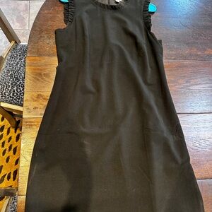 J. Crew Black Sleeveless Shift Dress with Ruffle Trim